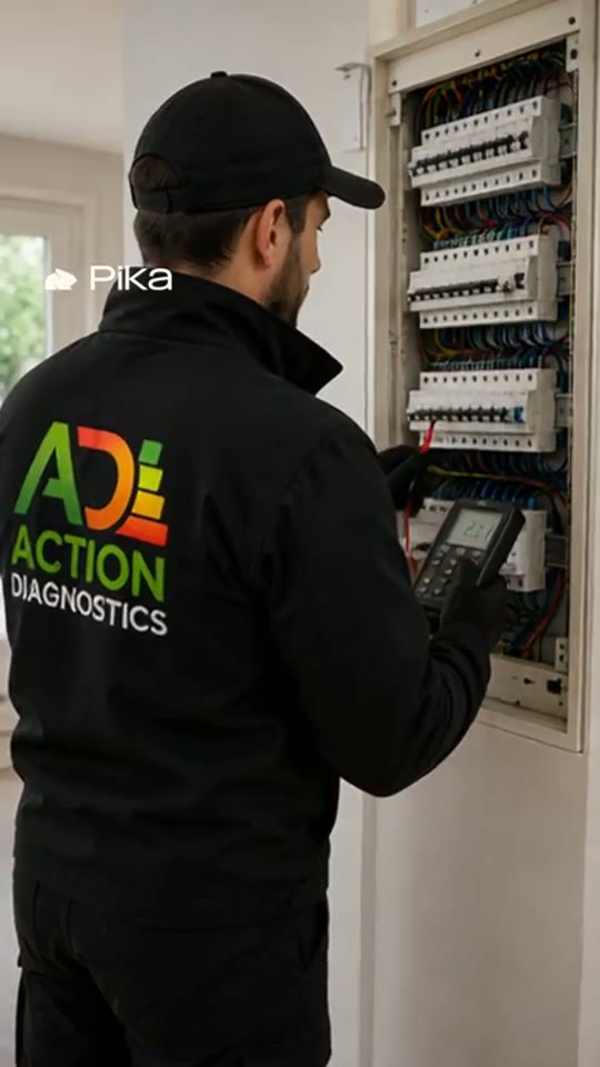 Diagnostiqueur Action Diagnostics réalisant un contrôle d'installation électrique avec multimètre de mesure